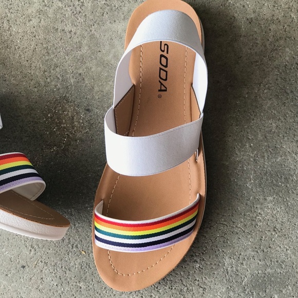 Boost Rainbow Stripe White Elastic Ankle Sandals - Picture 7 of 8
